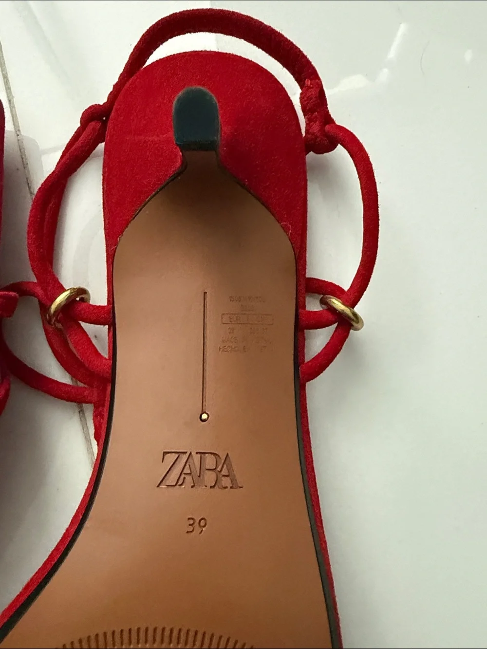 ZARA Red Strappy Square-Toe Wrap Sandals - Picture 6 of 8